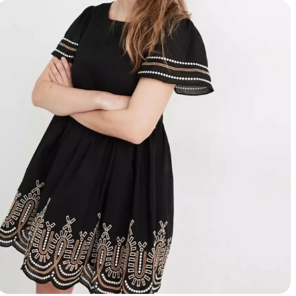 Madewell | Embroidered Eyelet Puff-Sleeve Mini Dress Black